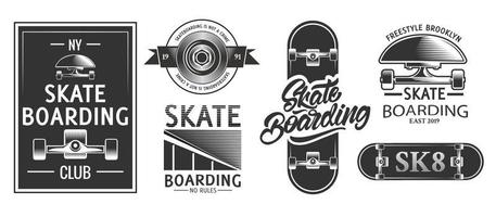 logotipos ou emblemas de skate em estilo monocromático. design de t-shirt de cartaz de skate. vetor