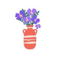 lindo ramalhete do lilás flores dentro uma vaso. vetor ilustração do uma plano estilo ramalhete do flores botânico tema. à moda vaso com florescendo flores para interior decoração. branco fundo.