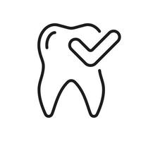 dente com marca de verificação linha ícone. saudável dentes conceito. Verifica oral saúde linear pictograma. dente proteção. odontologia esboço símbolo. dental tratamento. editável AVC. isolado vetor ilustração.