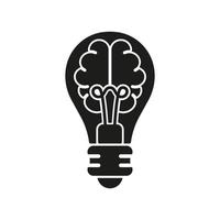 humano cérebro e lâmpada criativo idéia silhueta linha ícone. inovação placa. luz lâmpada inspiração, conhecimento, inteligente solução glifo símbolo. isolado vetor ilustração.