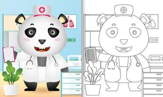 livro de colorir para crianças com uma ilustração da personagem enfermeira urso panda fofo vetor