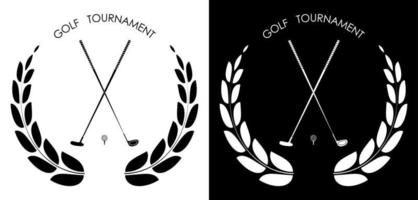 símbolo, emblema do golfe clube com louro guirlanda para concorrência. jogador de golfe Esportes equipamento. ativo estilo de vida. vetor
