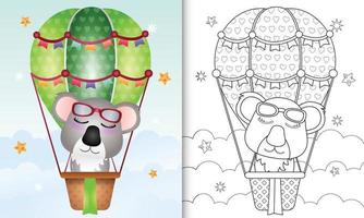 livro de colorir para crianças com um coala fofo em um balão de ar quente vetor