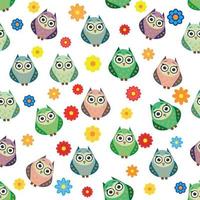 lindas corujas multicoloridas e flores em estilo cartoon, padrão infantil perfeito, recém-nascido. fundo infantil criativo para tecido, têxtil vetor