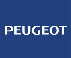 Peugeot logotipo marca carro símbolo nome branco Projeto francês automóvel vetor ilustração com azul fundo
