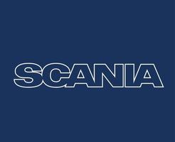 Scania marca logotipo símbolo nome branco Projeto sueco carro automóvel vetor ilustração com azul fundo