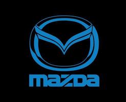 Mazda logotipo símbolo marca carro com nome azul Projeto Japão automóvel vetor ilustração com Preto fundo