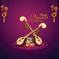 veena para feliz vasant panchami fundo de celebração vetor