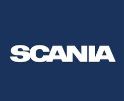 Scania marca logotipo carro símbolo nome branco Projeto sueco automóvel vetor ilustração com azul fundo