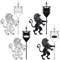 vetor Projeto do desenfreado leão com medieval galhardete, heráldico símbolo do europeu meio idades