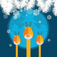 renas e árvores feliz natal vetor