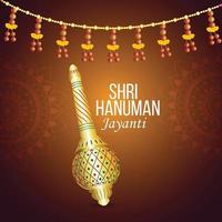 cartão comemorativo hanuman jayanti e plano de fundo com a arma do senhor hanuman vetor