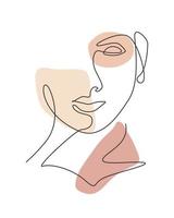 uma única linha desenho rosto abstrato de beleza de mulher, penteado, ilustração vetorial de moda. conceito de estilo feminino minimalista muito sexy para impressão de camisetas. linha contínua moderna desenhar design gráfico vetor