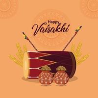 design plano feliz vaisakhi com tambor vetor