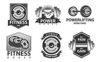 emblemas ou logotipos de fitness com barra e haste, casa de força, levantamento de peso. vetor
