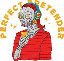 a original personagem do uma humano vestindo uma mascarar e segurando telefone com palavras 'perfeito pretendente'. adequado para camiseta projeto, vestuário, poster, papel de parede, fundo, etc vetor