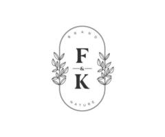 inicial fk cartas lindo floral feminino editável premade monoline logotipo adequado para spa salão pele cabelo beleza boutique e Cosmético empresa. vetor