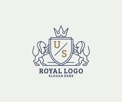 inicialize o modelo de logotipo de luxo real do leão dos eua em arte vetorial para restaurante, realeza, boutique, café, hotel, heráldica, joias, moda e outras ilustrações vetoriais. vetor