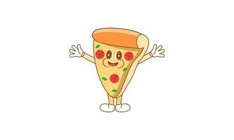 pizza dentro retro desenho animado estilo ilustração vetor