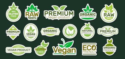 adesivos de ecologia com slogans. patch vegano. bio, orgânico, fresco, saudável. desenho de ilustração vetorial. vetor