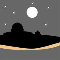 vetor ilustração comemorativo a mês do Ramadã. com a Projeto do a mesquita às noite dentro a deserto. plano Projeto