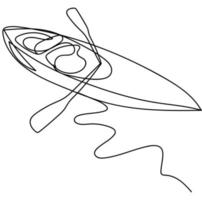 minimalista remo linha arte, caiaque esboço desenho, canoa rafting ilustração, vetor barco, esporte