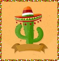 cartaz de férias do México com textura grunge e cactos com guitarra. estilo dos desenhos animados. bandeira do vetor.