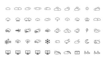 conjunto do 50. clima rede ícones dentro linha estilo. clima , nuvens, ensolarado dia, lua, flocos de neve, vento, Sol dia. vetor ilustração.