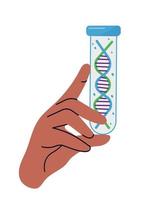 uma mão detém uma teste tubo com dna do raro doenças. fevereiro 28 - raro doença dia. vetor plano ilustração.