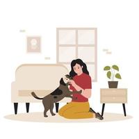 plano Projeto do feliz mulher com cachorros vetor