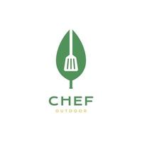 vegano chefe de cozinha cozinhando folhas vegetal espátula mínimo logotipo Projeto ícone vetor ilustração