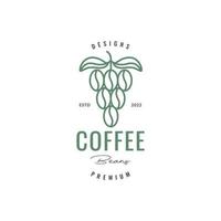 café feijões plantar folhas fresco linha minimalista logotipo Projeto vetor