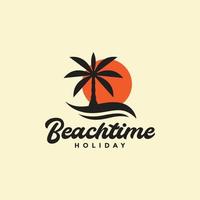 de praia Tempo feriado pôr do sol coco árvores simples vintage logotipo Projeto vetor ícone ilustração