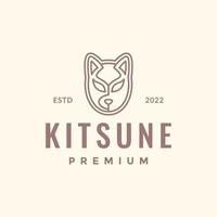 Japão cultura mascarar animal gato kitsune mínimo linha arte hipster logotipo Projeto vetor