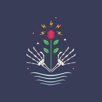 arte mão crânio águas flores raio Sombrio noite logotipo Projeto vetor