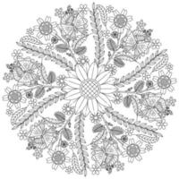 padrão floral circular em forma de mandala, ornamento decorativo em estilo oriental, fundo de desenho de mandala ornamental com vinhas, pássaros e borboletas, vetor livre e borboletas