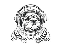 Preto e branco astronauta buldogue vetor ilustração, astronauta cachorro silhueta