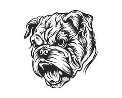 Preto e branco buldogue vetor ilustração, Bravo face touro cachorro vetor