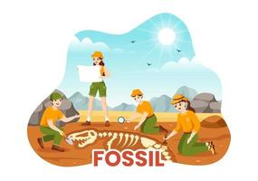 fóssil ilustração com arqueólogos encontra dinossauros esqueletos em escavações ou escavação solo camadas dentro plano desenho animado mão desenhado modelos vetor