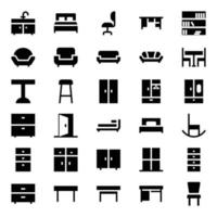 glifo ícones para mobiliário. vetor