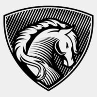 cavalo dentro escudo vetor desenhando Projeto Preto e branco modelo emblema mascote ilustração