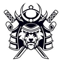 tigre samurai com Cruz Katana desenhando vetor logotipo Preto e branco Projeto ilustração modelo