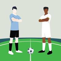 Combine pré-visualização exibindo dois masculino jogadores de futebol dentro uma futebol campo vetor ilustração. Uruguai vs Gana.