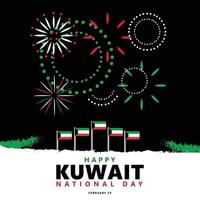 Kuwait nacional dia vetor ilustração com nacional bandeira e fogos de artifício dentro noite céu.