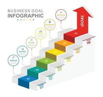 infográfico o negócio modelo. 6 passos moderno escada diagrama com seta e tópicos. conceito apresentação. vetor