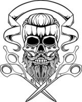 linha arte crânio barbearia logotipo vetor