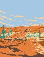 deserto chifrudo lagarto dentro saguaro nacional parque Sonora deserto Arizona wpa poster arte vetor