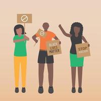 questões da vida negra impedem o racismo um grupo segurando cartazes vetor