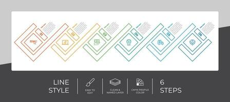 infográfico de opção de negócios de apresentação com estilo de linha e conceito colorido. 6 etapas do infográfico podem ser usadas para fins comerciais. vetor