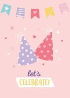 cartão de aniversário colorido com chapéus de festa decorativos vetor